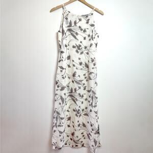 Vintage 90s Bias Cut Maxi Slip Dress Small Minimalist Neutral Floral Feminine